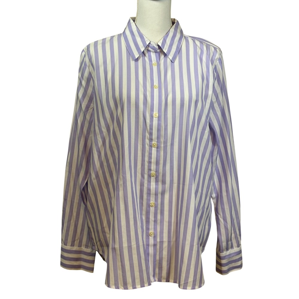 Ann Taylor Striped Button Down Shirt Large NWT Preppy Classic Quiet Luxury